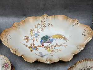 Antique porcelain blush ware including duos, dressing table items, tri-loped dish, etc. - 2