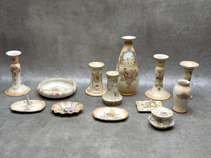 Antique porcelain blush ware, mainly dressing table items