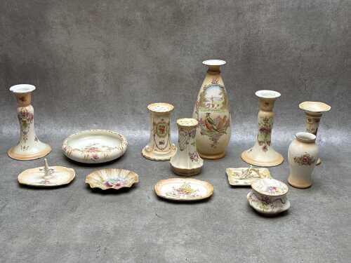 Antique porcelain blush ware, mainly dressing table items