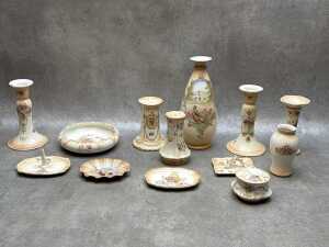 Antique porcelain blush ware, mainly dressing table items