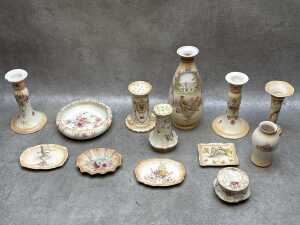 Antique porcelain blush ware, mainly dressing table items - 2