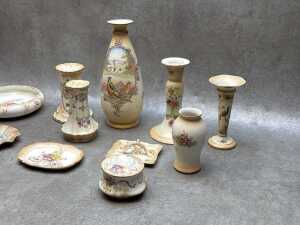 Antique porcelain blush ware, mainly dressing table items - 3