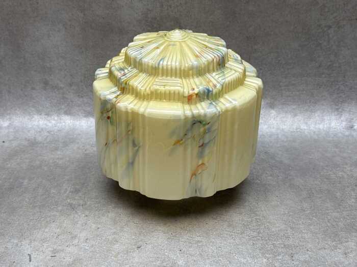 Art Deco cased multicoloured marbled glass light shade