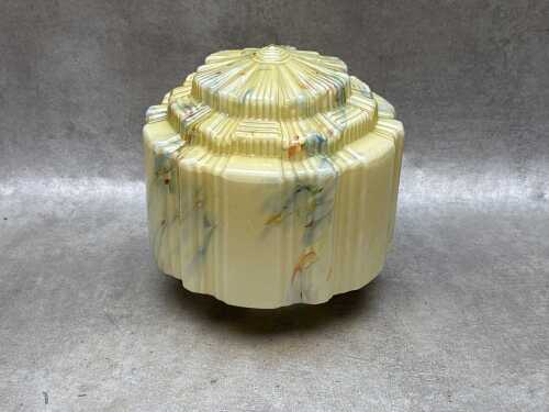 Art Deco cased multicoloured marbled glass light shade
