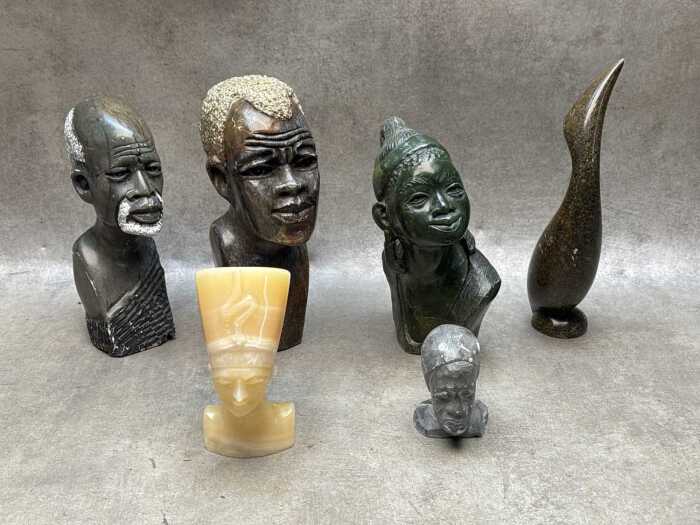 Decorative stone figures, including Shona stone