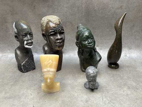 Decorative stone figures, including Shona stone