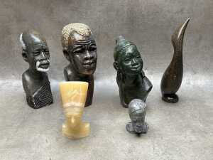 Decorative stone figures, including Shona stone