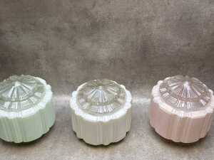 Three matching Art Deco hexagonal glass ceiling light shades - 2
