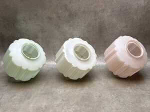 Three matching Art Deco hexagonal glass ceiling light shades - 3