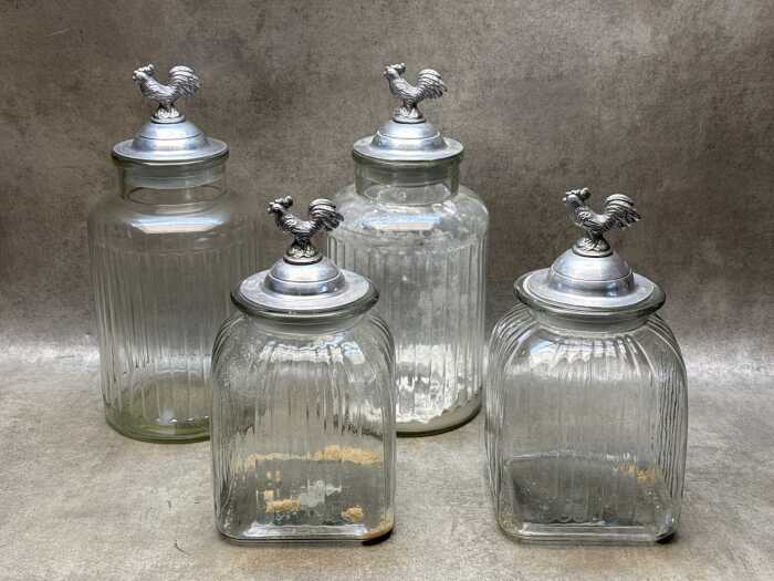 Four glass kitchen canisters