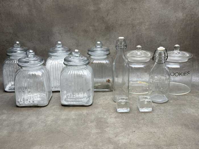 Glass kitchen canisters and bottles