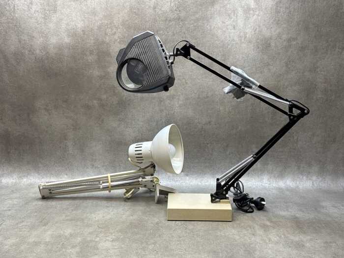 Two retro architects' height adjustable drawing board lamps including Luxo