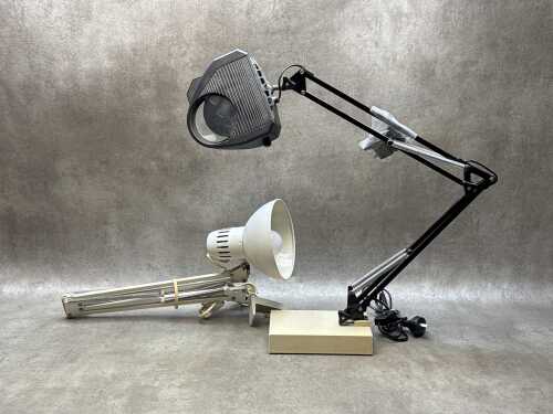 Two retro architects' height adjustable drawing board lamps including Luxo