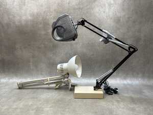 Two retro architects' height adjustable drawing board lamps including Luxo
