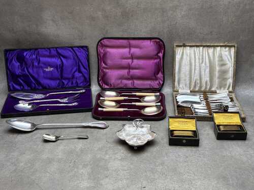 Silver and gold-plated tableware, including antique cutlery