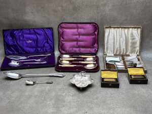 Silver and gold-plated tableware, including antique cutlery