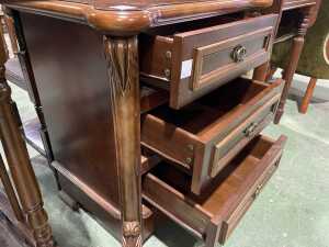 Carved three drawer bedside chest - 3