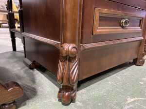 Carved three drawer bedside chest - 4