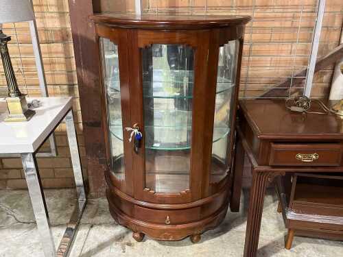 Mahogany curved glass display cabinet