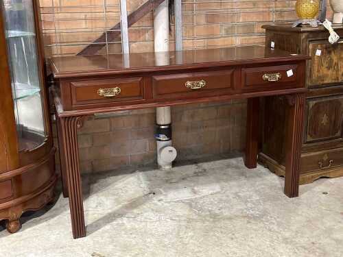 Antique style mahogany three-drawer console table