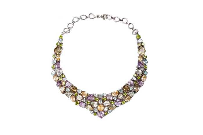 A gemstone set necklace in sterling silver