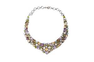A gemstone set necklace in sterling silver
