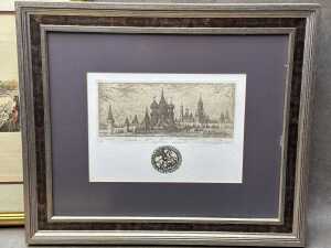 Five framed prints of European scenes - 3