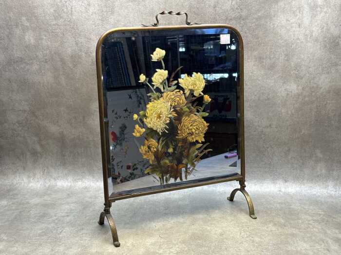 Fireguard with mirror and hand-painted floral design
