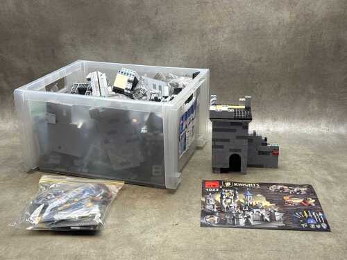 Tub of assorted interlocking building blocks