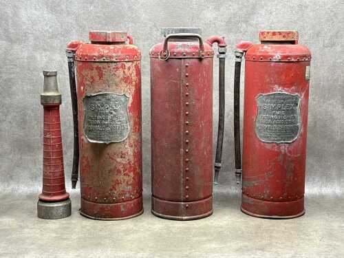 Three Simplex fire hydrants and a nozzle