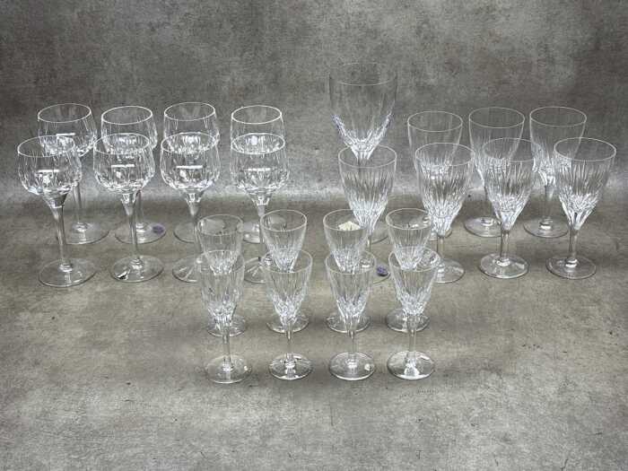 Three sets of Stuart cut crystal wine glasses