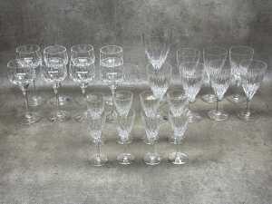 Three sets of Stuart cut crystal wine glasses