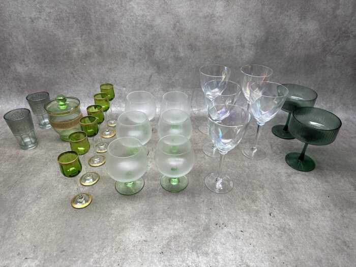 Mainly green-coloured glass stemware