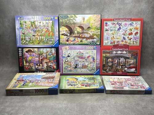 Nine jigsaw puzzles including Ravensburger