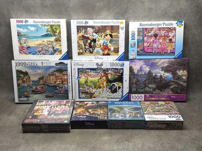 Ten jigsaw puzzles including Ravensburg, Disney, etc.