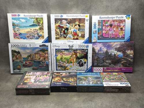 Ten jigsaw puzzles including Ravensburg, Disney, etc.