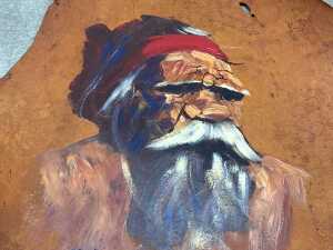 James Egan (1929-), Aborigine Tribesman (2). Two oil paintings on kangaroo hide - 4