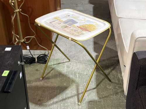Retro tin folding 'TV' table with Parisian scene.