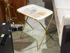 Retro tin folding 'TV' table with Parisian scene.