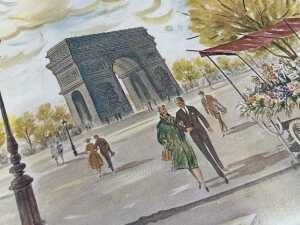 Retro tin folding 'TV' table with Parisian scene. - 5