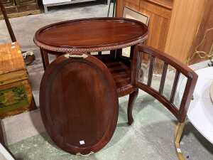 Victorian style oval mahogany drinks cabinet - 4