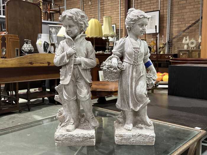 Resin boy and girl outdoor garden figures