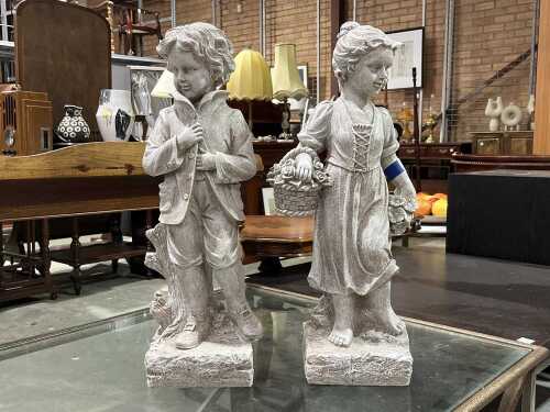 Resin boy and girl outdoor garden figures