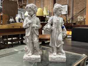 Resin boy and girl outdoor garden figures