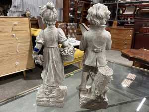 Resin boy and girl outdoor garden figures - 4