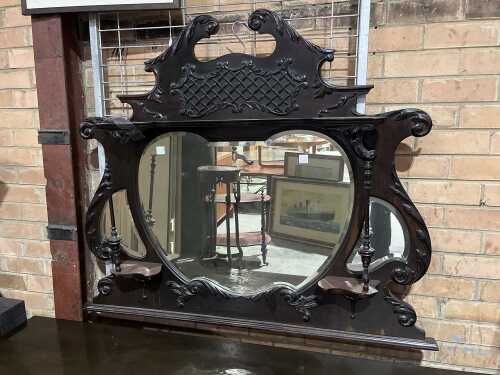 Antique carved timber overmantel mirror