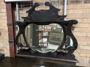 Antique carved timber overmantel mirror