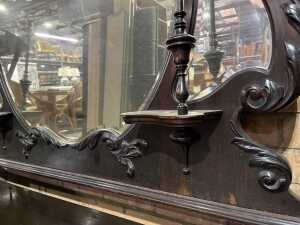 Antique carved timber overmantel mirror - 3