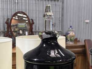 Pair of decorative amethyst glass apothecary jars with clear glass finials - 2