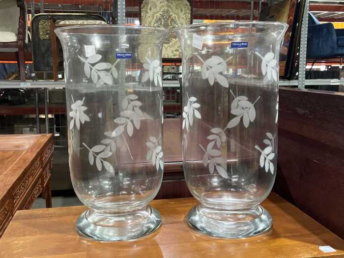 Pair of Villeroy & Boch 'Helium' hurricane glass vase.
